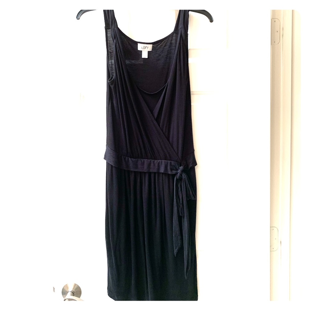 Loft black sleeveless dress with bow front